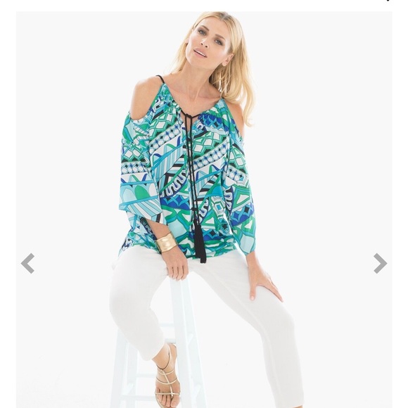 Chicos tasseled cold shoulder top, size 1 (small) - Picture 3 of 10